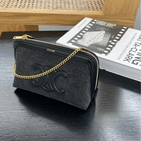 閒置新Celine 賽琳 黑牛仔單寧凱旋門mini貝殼鏈條包
