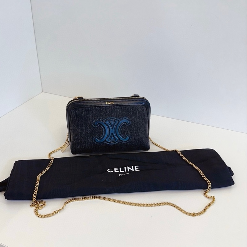 閒置新Celine 賽琳 黑牛仔單寧凱旋門mini貝殼鏈條包-1