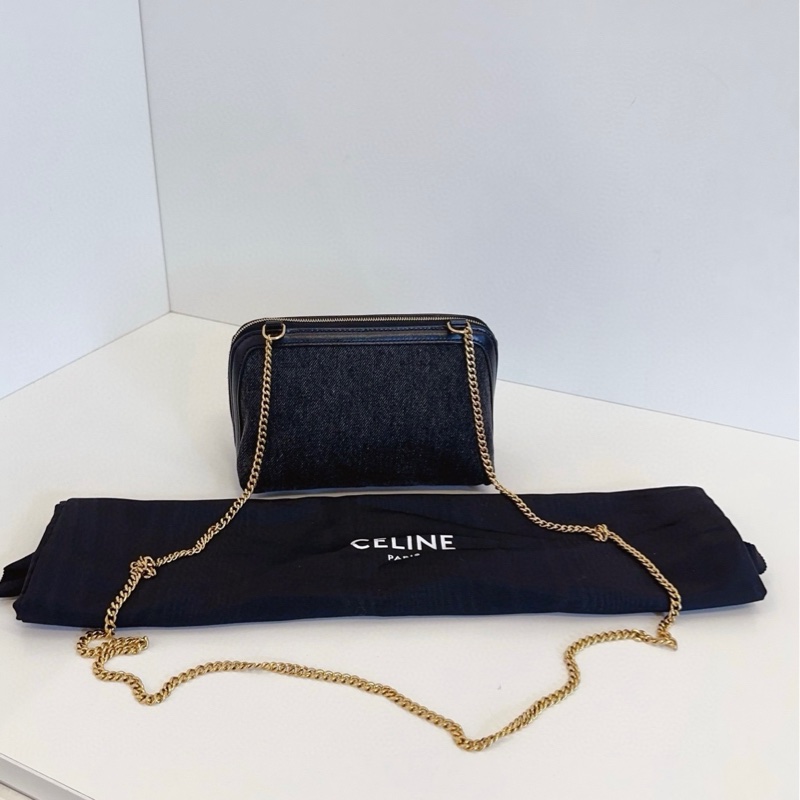 閒置新Celine 賽琳 黑牛仔單寧凱旋門mini貝殼鏈條包-2