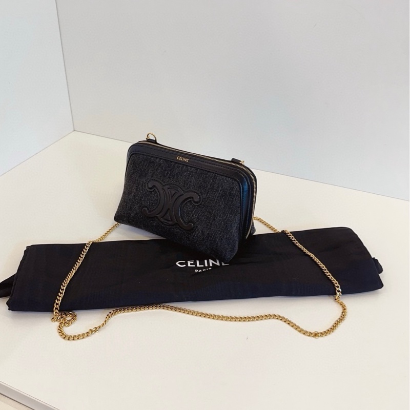 閒置新Celine 賽琳 黑牛仔單寧凱旋門mini貝殼鏈條包-3