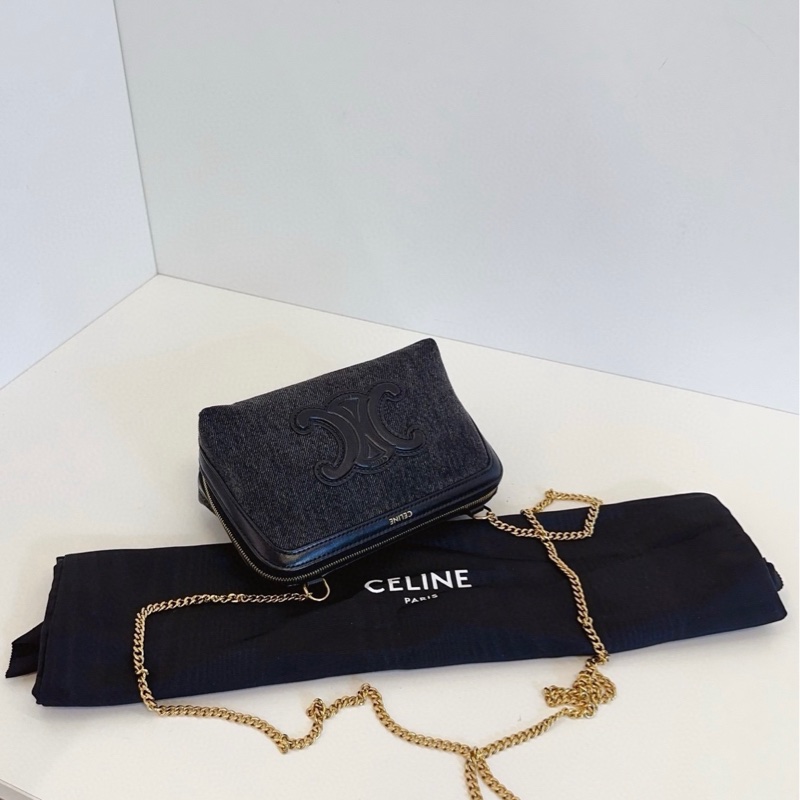 閒置新Celine 賽琳 黑牛仔單寧凱旋門mini貝殼鏈條包-4