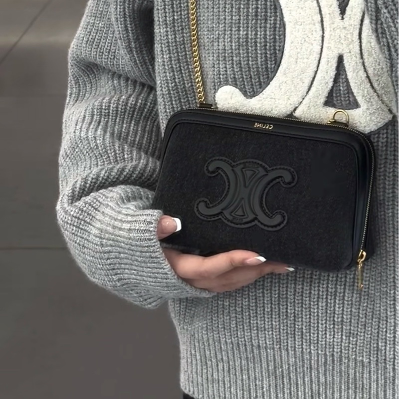 閒置新Celine 賽琳 黑牛仔單寧凱旋門mini貝殼鏈條包-6