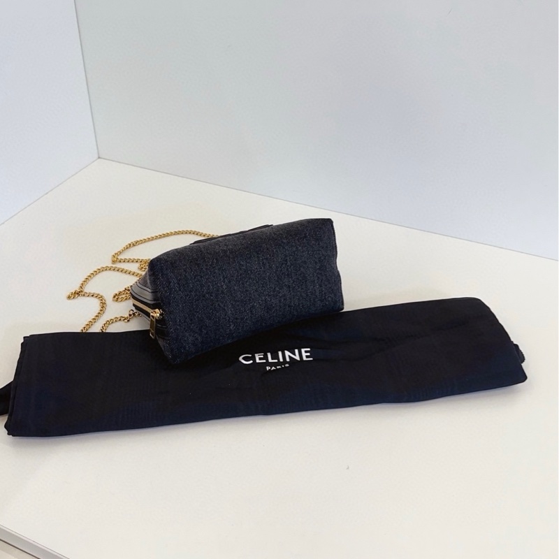 閒置新Celine 賽琳 黑牛仔單寧凱旋門mini貝殼鏈條包-7