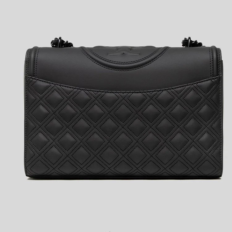 【TORY BURCH】霧面菱格紋翻蓋流蘇肩背包-黑-2