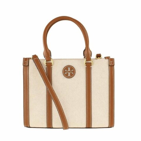 【TORY BURCH】帆布牛皮飾邊兩用包-卡其白