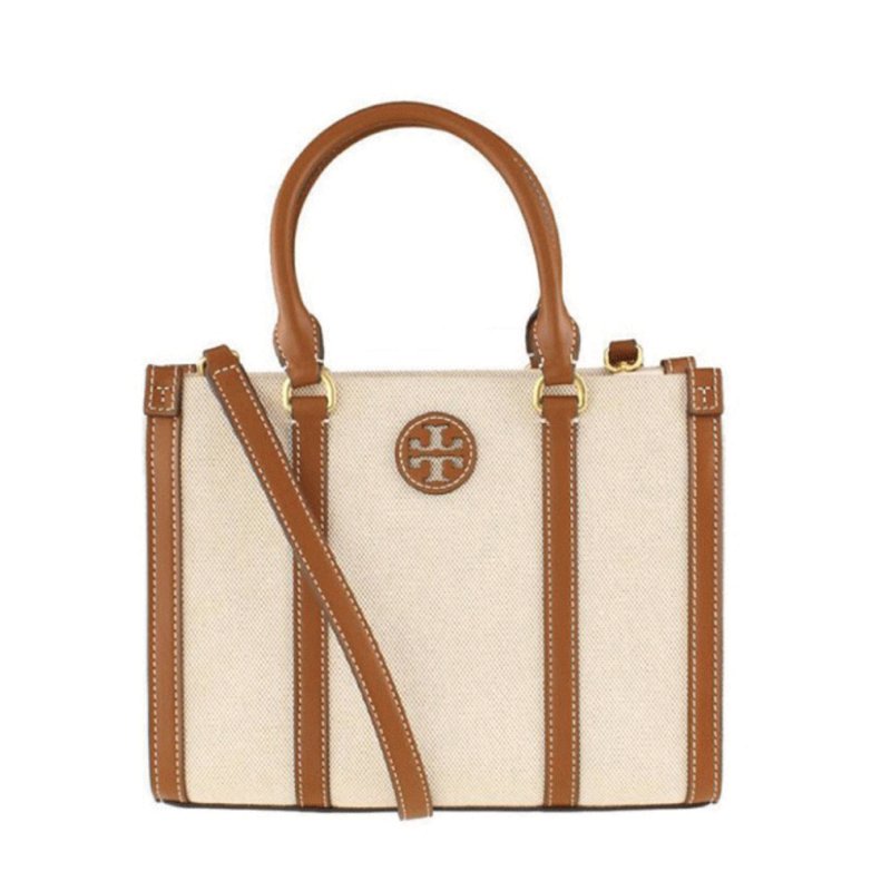 【TORY BURCH】帆布牛皮飾邊兩用包-卡其白-0