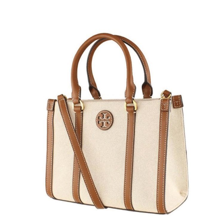【TORY BURCH】帆布牛皮飾邊兩用包-卡其白-2