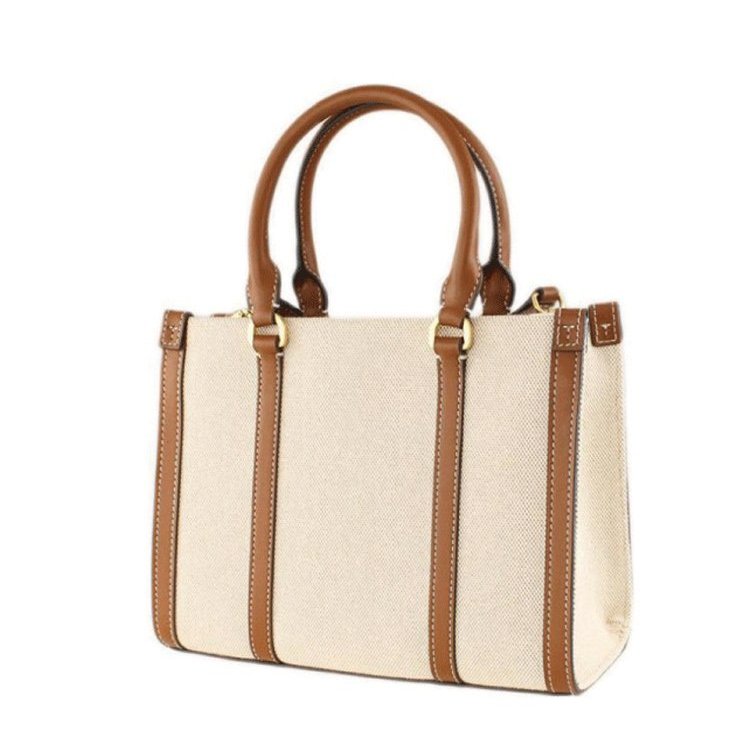 【TORY BURCH】帆布牛皮飾邊兩用包-卡其白-3