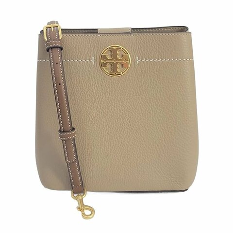 【TORY BURCH】素色牛皮斜背包-卡其