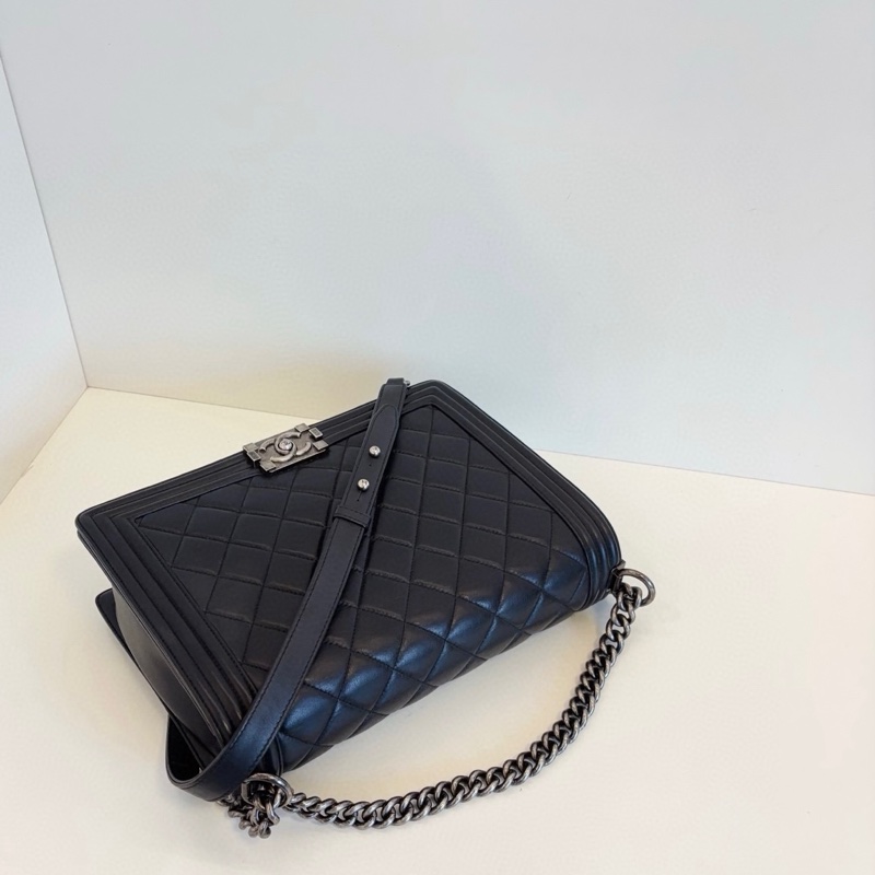 Chanel 香奈兒 黑銀光面牛皮中大號leboy-3