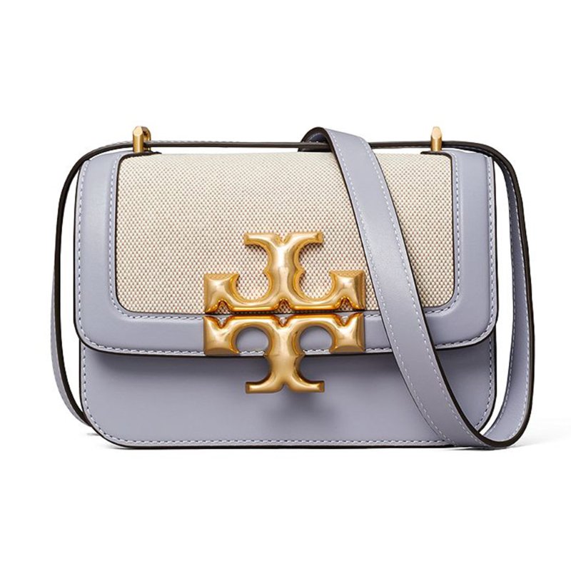 【TORY BURCH】復古拼接皮革翻蓋斜背包-卡其滾藍邊-0