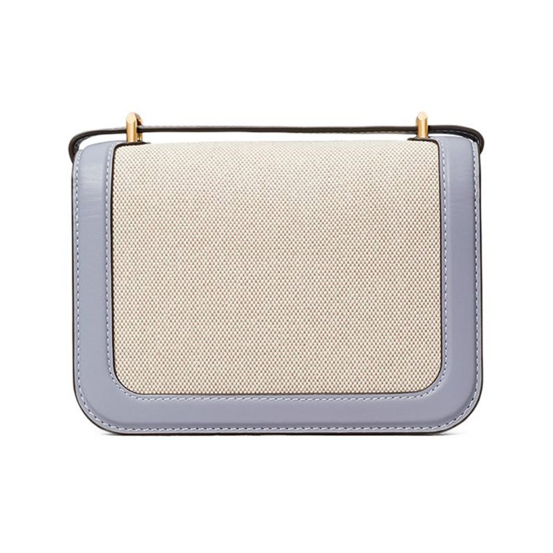 【TORY BURCH】復古拼接皮革翻蓋斜背包-卡其滾藍邊-2