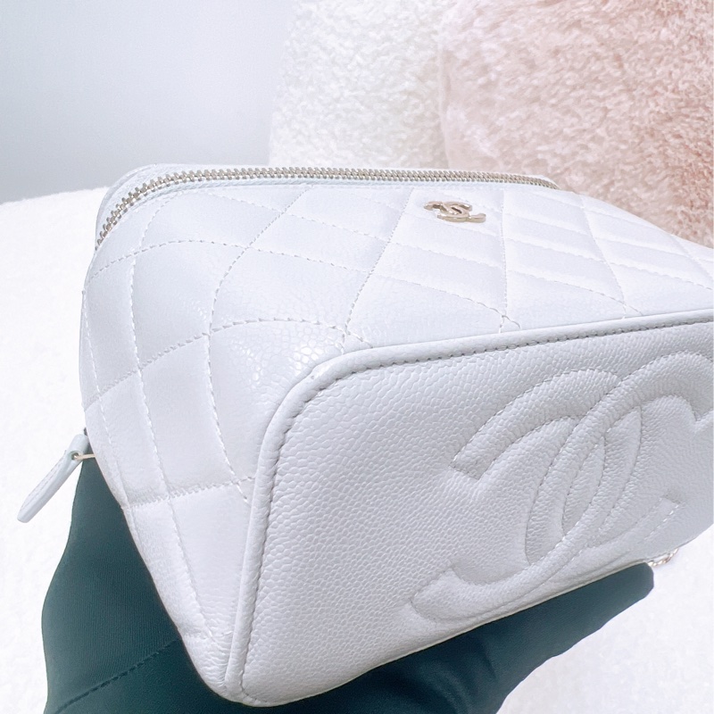 Chanel 淺灰牛皮 長盒子/化妝包-3