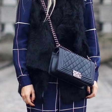 CHANEL - 黑色牛皮大菱格霧銀釦BOY手提斜背包 ╻25CM-3