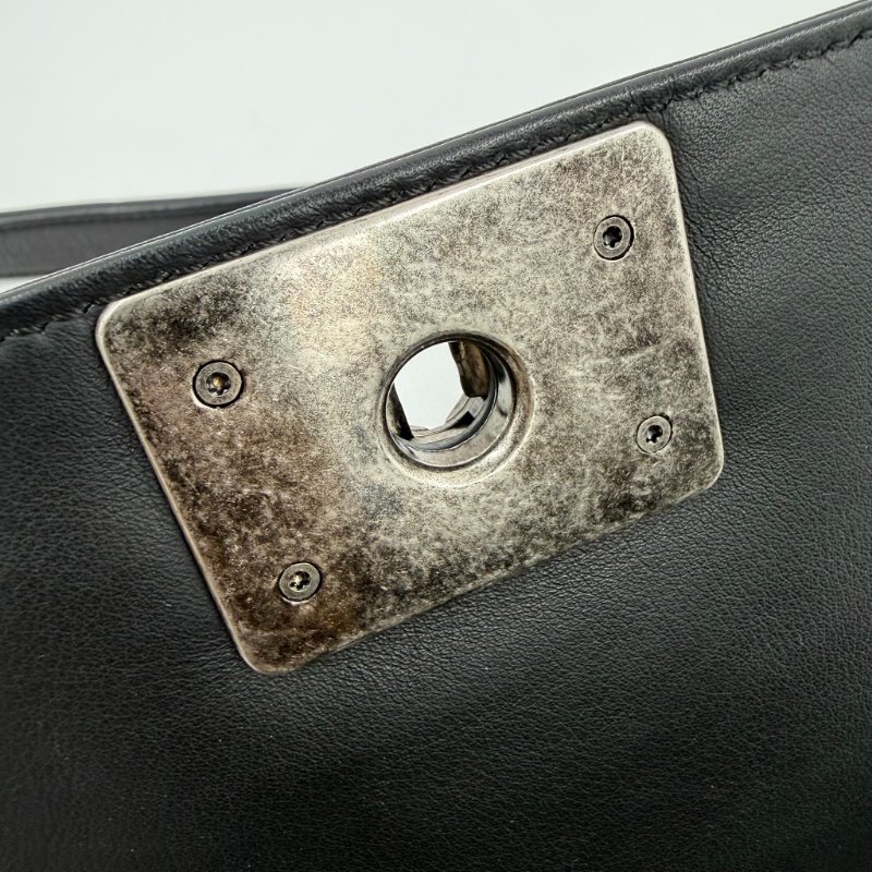 CHANEL - 黑色牛皮大菱格霧銀釦BOY手提斜背包 ╻25CM-20