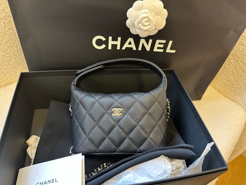 Chanel 香奈兒 26S 黑金荔枝紋 hobo 便當包 全新品,26年 晶片-0