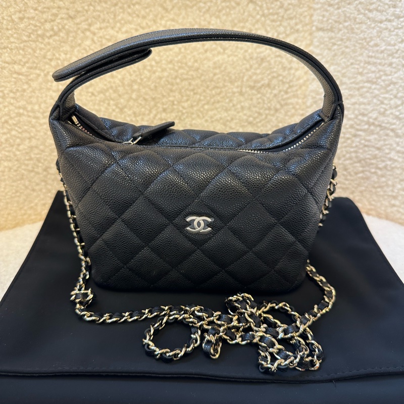 Chanel 香奈兒 26S 黑金荔枝紋 hobo 便當包 全新品,26年 晶片-1