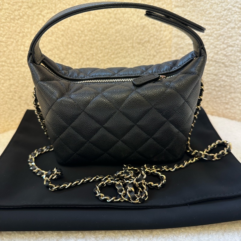 Chanel 香奈兒 26S 黑金荔枝紋 hobo 便當包 全新品,26年 晶片-2