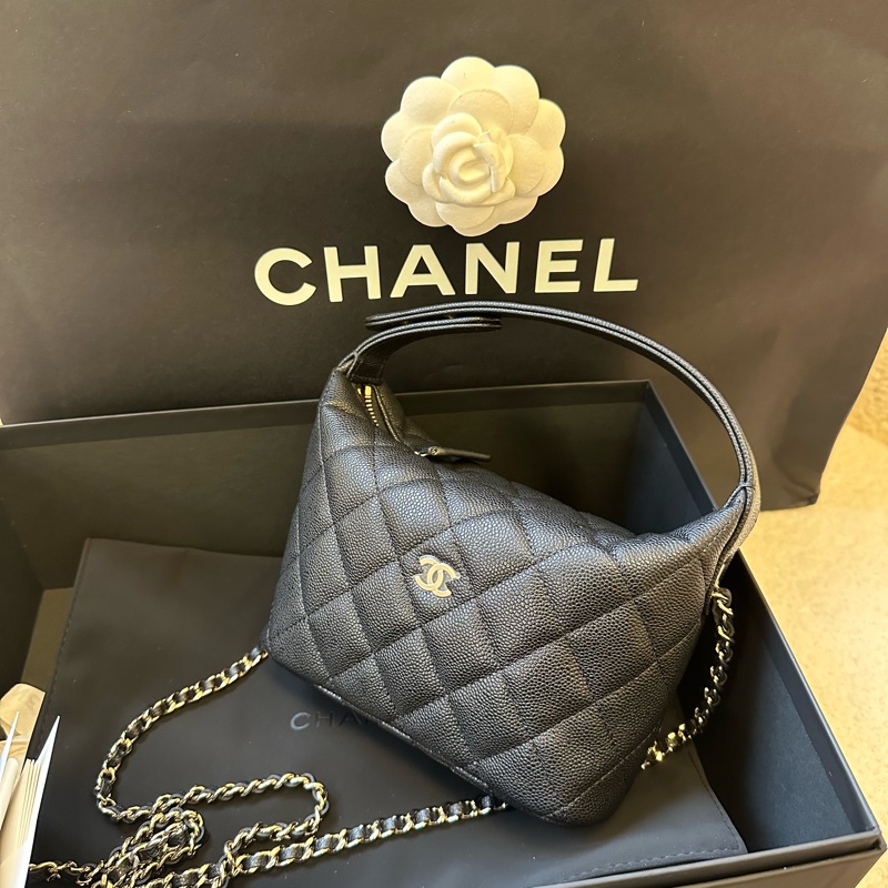 Chanel 香奈兒 26S 黑金荔枝紋 hobo 便當包 全新品,26年 晶片-8