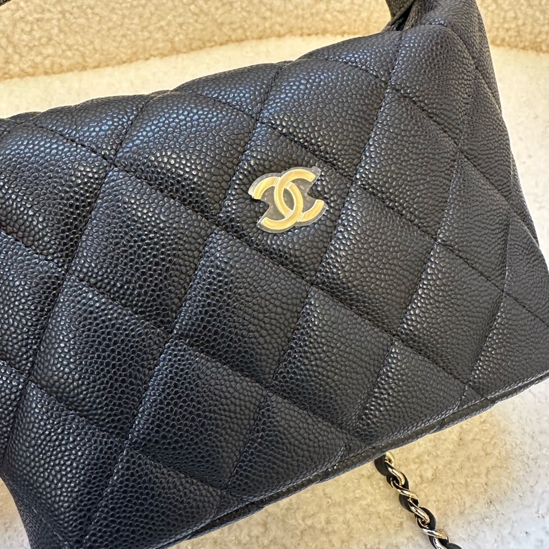 Chanel 香奈兒 26S 黑金荔枝紋 hobo 便當包 全新品,26年 晶片-9