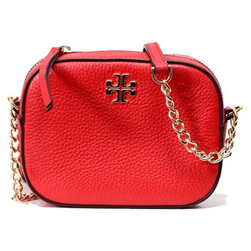 【TORY BURCH】素面皮革相機斜背包-紅色-4