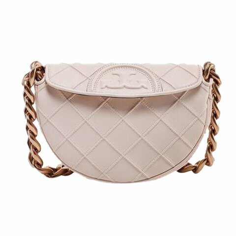 【TORY BURCH】菱格紋皮革翻蓋鏈包-粉