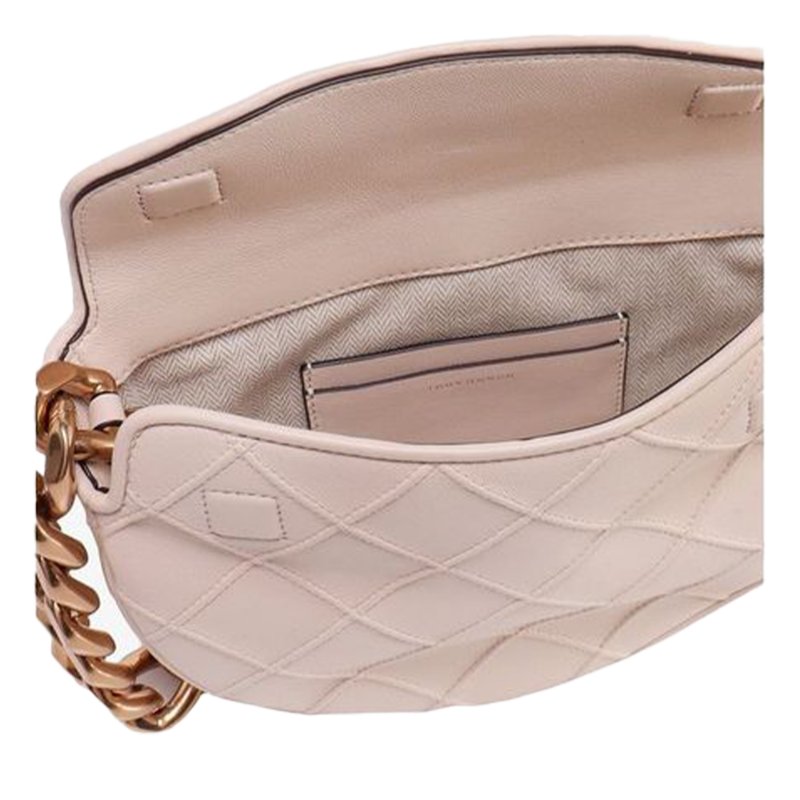 【TORY BURCH】菱格紋皮革翻蓋鏈包-粉-3