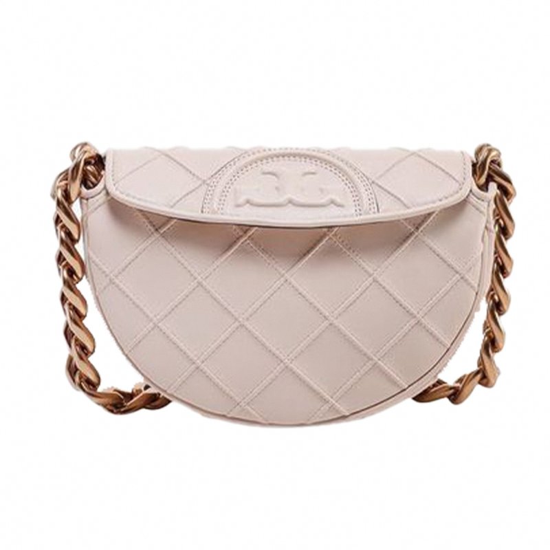 【TORY BURCH】菱格紋皮革翻蓋鏈包-粉-4