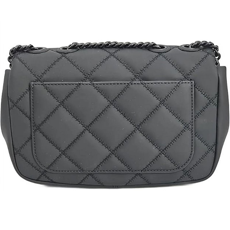 【TORY BURCH】萎格紋皮革翻蓋兩用包-霧黑-1