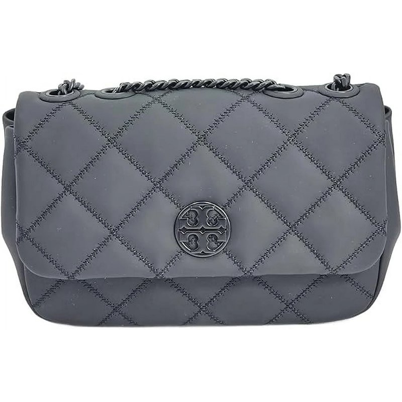 【TORY BURCH】萎格紋皮革翻蓋兩用包-霧黑-4