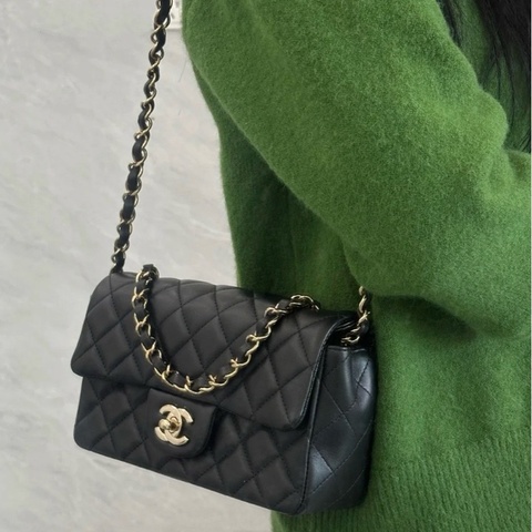 Chanel香奈兒 cf 大mini 黑金羊皮鏈條包