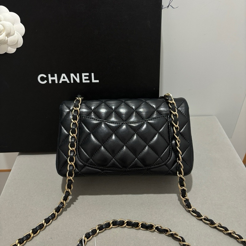 Chanel香奈兒 cf 大mini 黑金羊皮鏈條包-4
