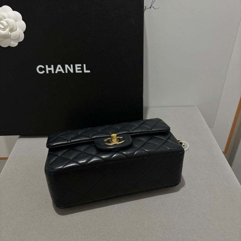 Chanel香奈兒 cf 大mini 黑金羊皮鏈條包-6