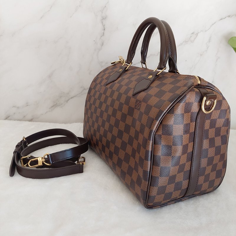 LV N40590 格紋 🎀現貨實拍 🎀Speedy30cm 波士頓包 手提 肩背 斜背包~二手品(附LV原廠三段式背帶)-3