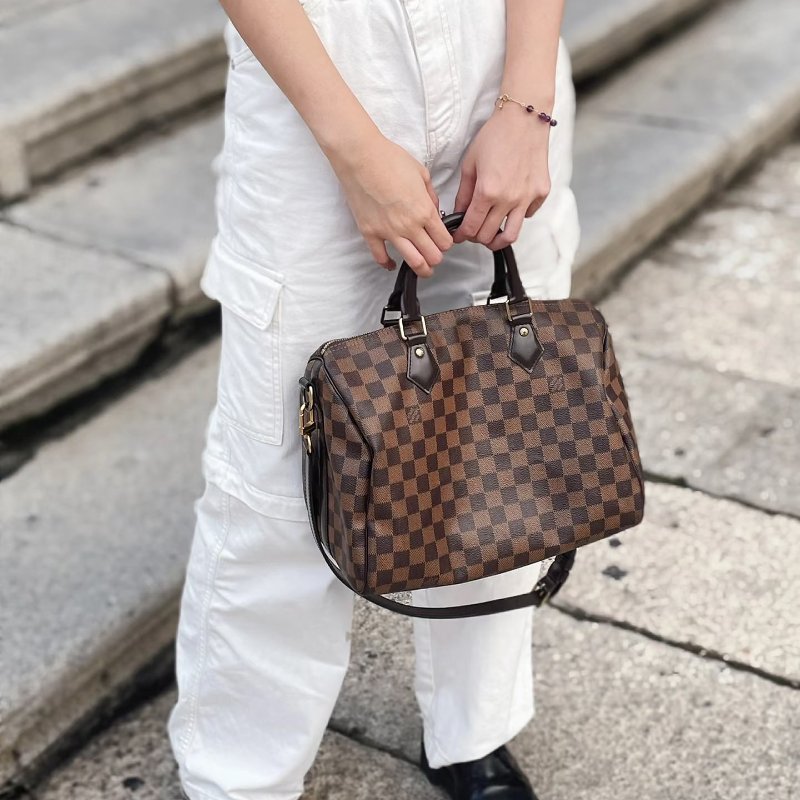 LV N40590 格紋 🎀現貨實拍 🎀Speedy30cm 波士頓包 手提 肩背 斜背包~二手品(附LV原廠三段式背帶)-7