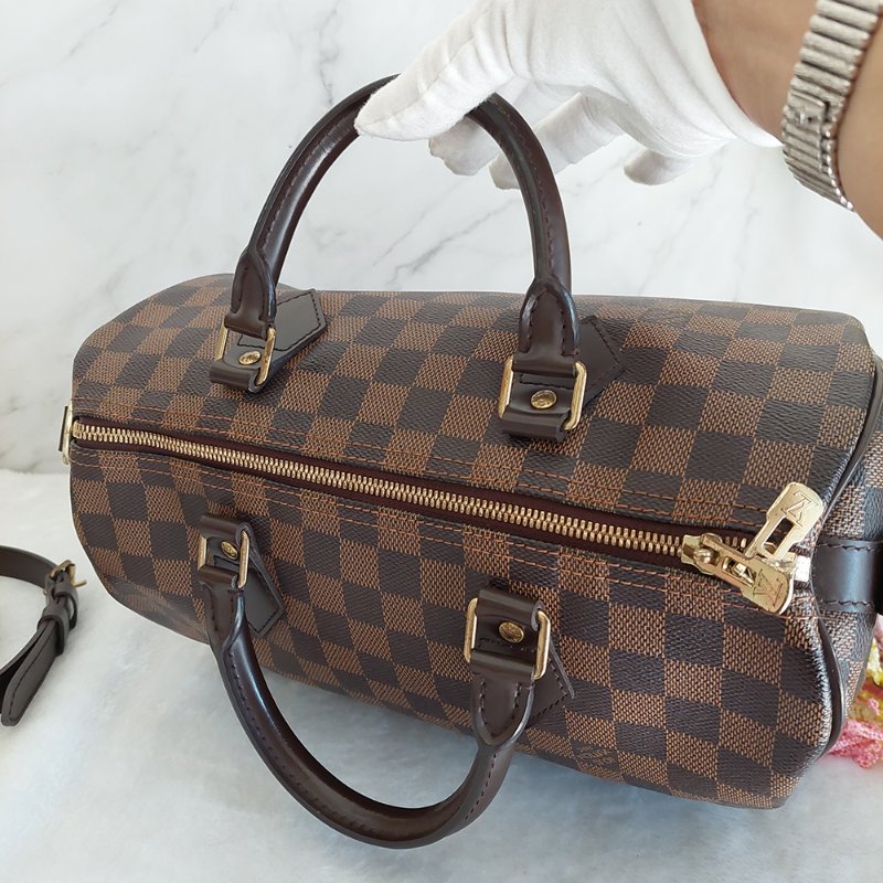 LV N40590 格紋 🎀現貨實拍 🎀Speedy30cm 波士頓包 手提 肩背 斜背包~二手品(附LV原廠三段式背帶)-21