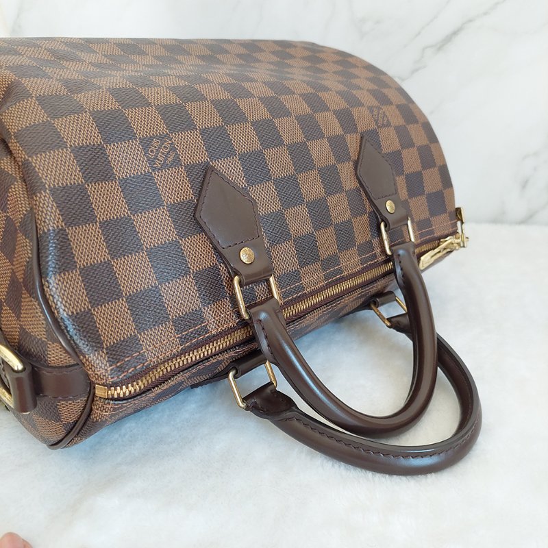 LV N40590 格紋 🎀現貨實拍 🎀Speedy30cm 波士頓包 手提 肩背 斜背包~二手品(附LV原廠三段式背帶)-22