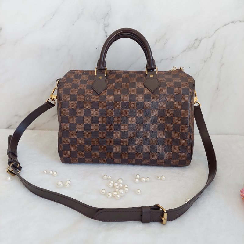LV N40590 格紋 🎀現貨實拍 🎀Speedy30cm 波士頓包 手提 肩背 斜背包~二手品(附LV原廠三段式背帶)-23