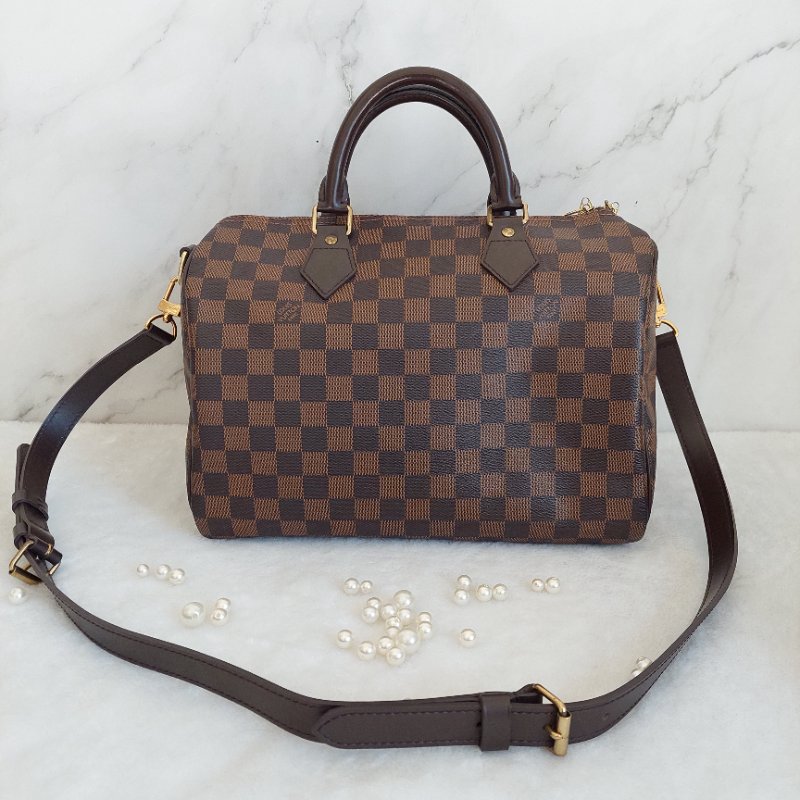 LV N40590 格紋 🎀現貨實拍 🎀Speedy30cm 波士頓包 手提 肩背 斜背包~二手品(附LV原廠三段式背帶)-26