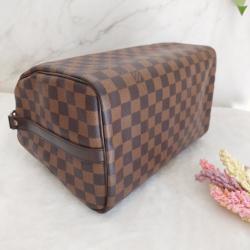 LV N40590 格紋 🎀現貨實拍 🎀Speedy30cm 波士頓包 手提 肩背 斜背包~二手品(附LV原廠三段式背帶)-33