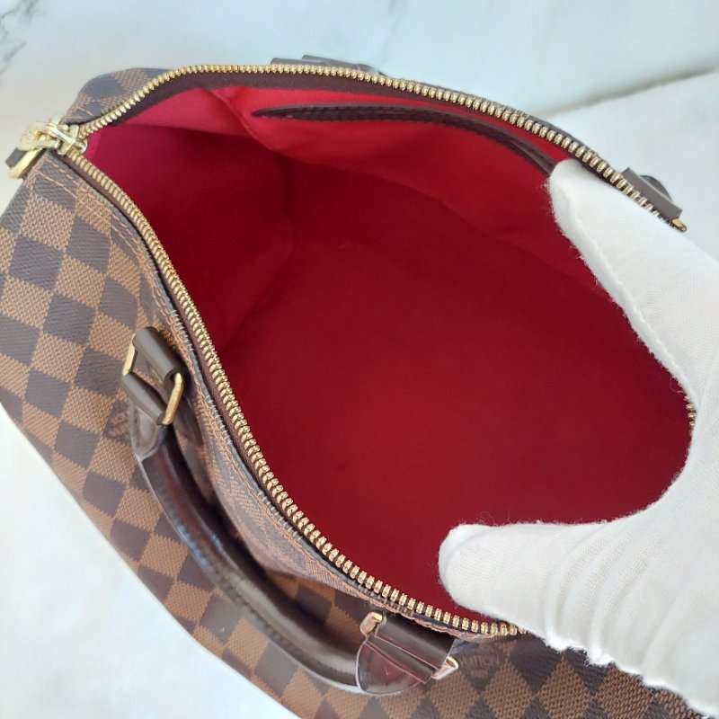 LV N40590 格紋 🎀現貨實拍 🎀Speedy30cm 波士頓包 手提 肩背 斜背包~二手品(附LV原廠三段式背帶)-38