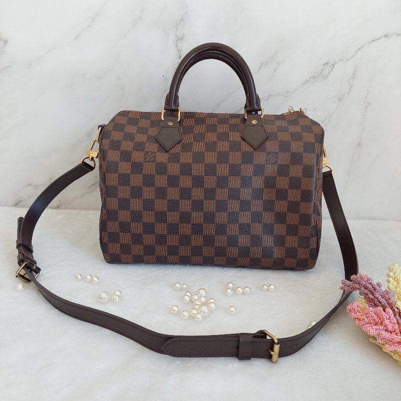 LV N40590 格紋 🎀現貨實拍 🎀Speedy30cm 波士頓包 手提 肩背 斜背包~二手品(附LV原廠三段式背帶)-46