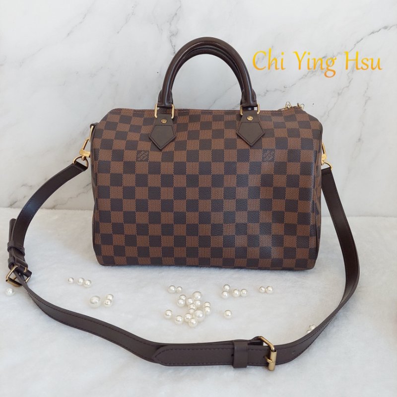 LV N40590 格紋 🎀現貨實拍 🎀Speedy30cm 波士頓包 手提 肩背 斜背包~二手品(附LV原廠三段式背帶)-71