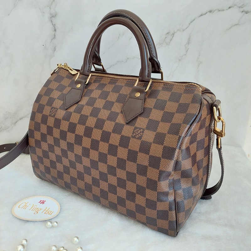 LV N40590 格紋 🎀現貨實拍 🎀Speedy30cm 波士頓包 手提 肩背 斜背包~二手品(附LV原廠三段式背帶)-72