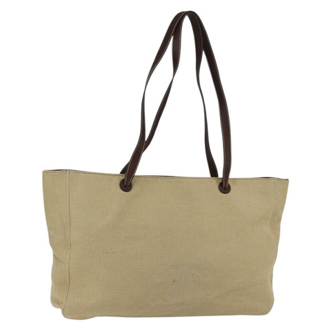 香奈兒帆布手提包 米色 金色 CC 標誌 Auth bs33123