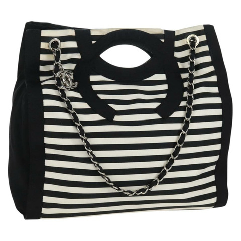 香奈兒 (CHANEL) 郵輪系列帆布手提包，黑色銀色雙C標誌，正品編號 168930SAV