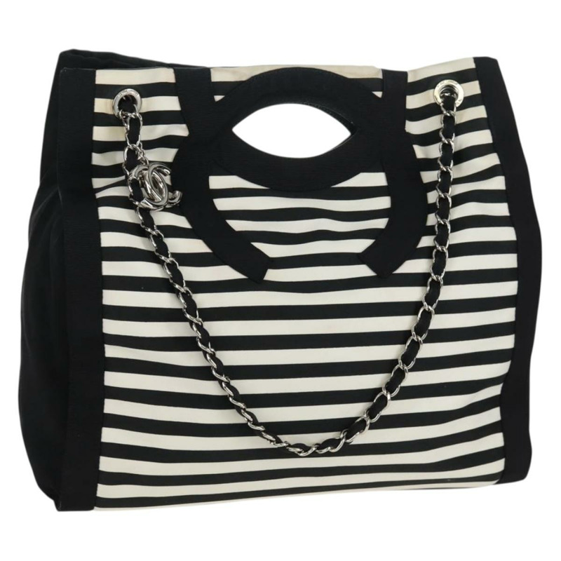 【日本直送】香奈兒 (CHANEL) 郵輪系列帆布手提包，黑色銀色雙C標誌，正品編號 168930SAV-0