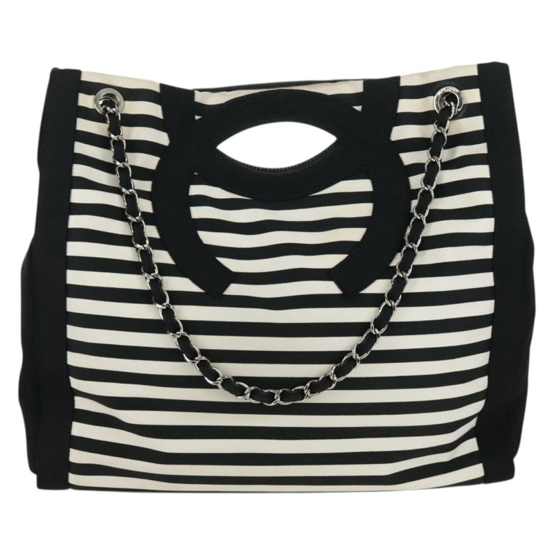 【日本直送】香奈兒 (CHANEL) 郵輪系列帆布手提包，黑色銀色雙C標誌，正品編號 168930SAV-1