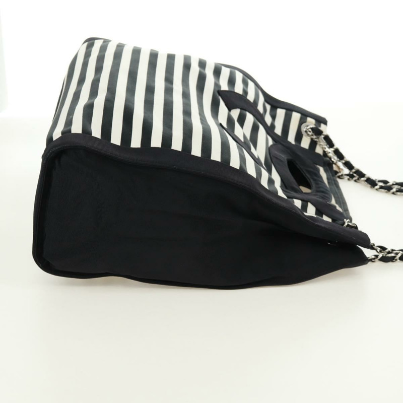 【日本直送】香奈兒 (CHANEL) 郵輪系列帆布手提包，黑色銀色雙C標誌，正品編號 168930SAV-2