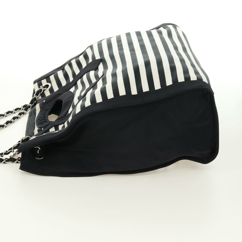 【日本直送】香奈兒 (CHANEL) 郵輪系列帆布手提包，黑色銀色雙C標誌，正品編號 168930SAV-3